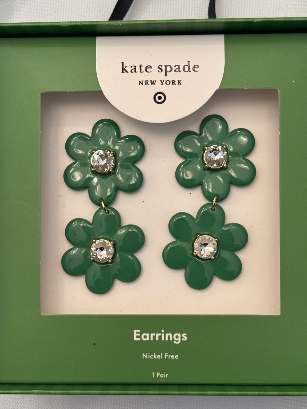 kate spade green double flower drop earrings